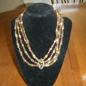 17" Multi-Colored Two Strand Necklace Goldtone Clasp